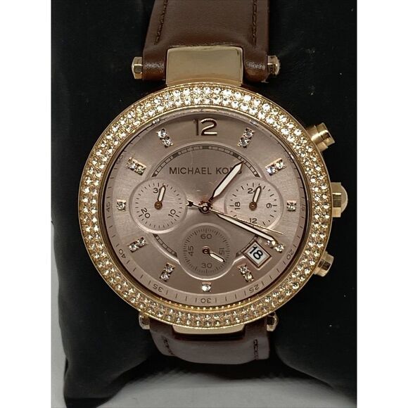 Michael Kors Parker MK5896 Women's Brown Leather Analog Dial Quartz Watch WO335 - Picture 2 of 12